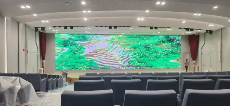Large auditorium with digital display screen for events