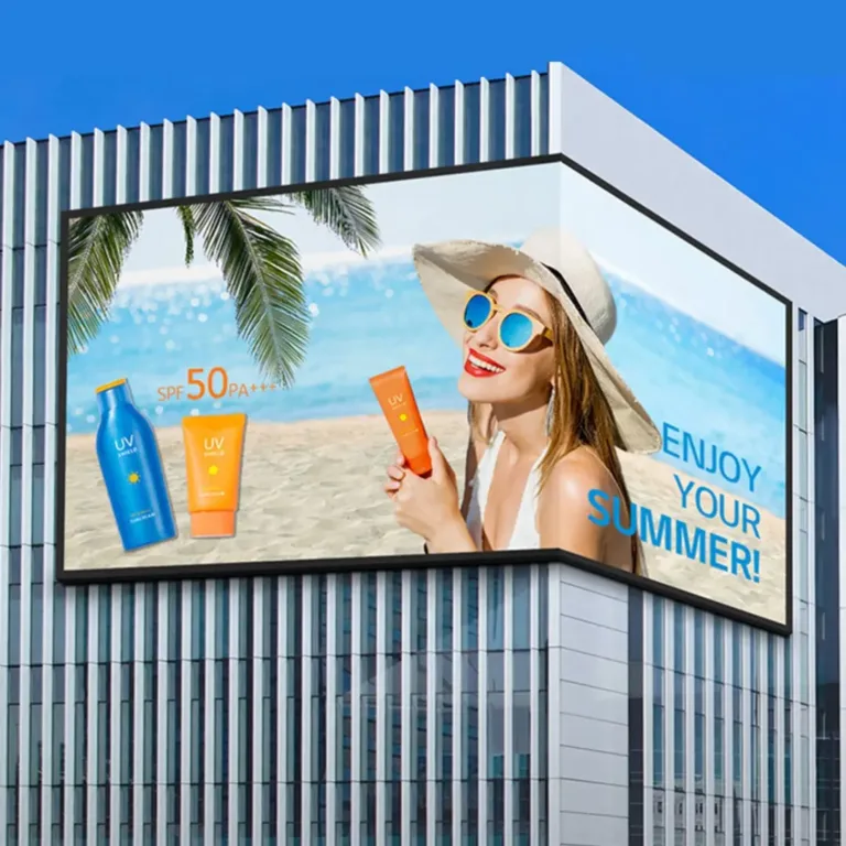 Outdoor LED display showing woman wearing sunglasses