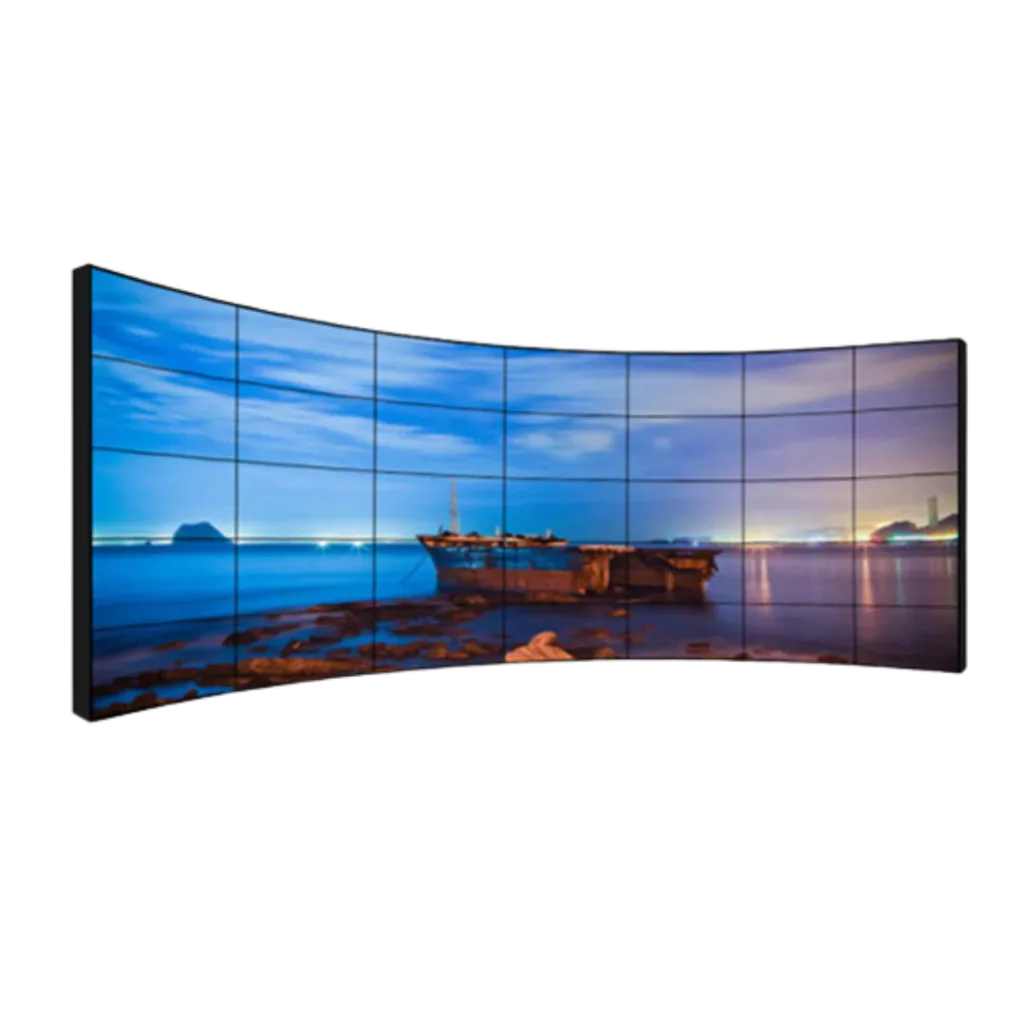 Curved LCD display screen displaying boat image
