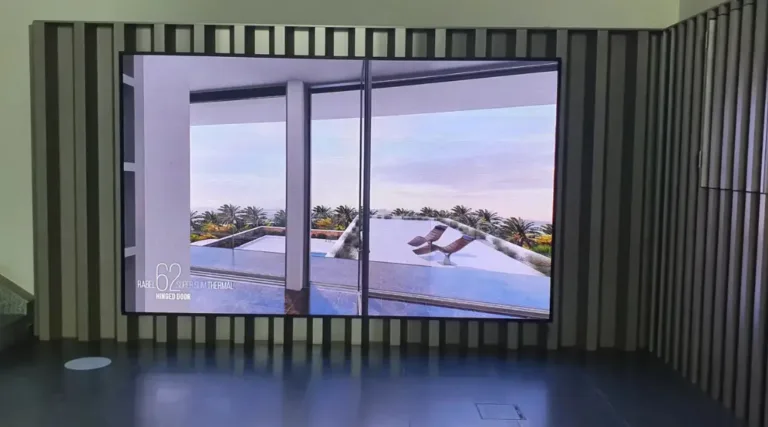 Digital screen display showing beach view