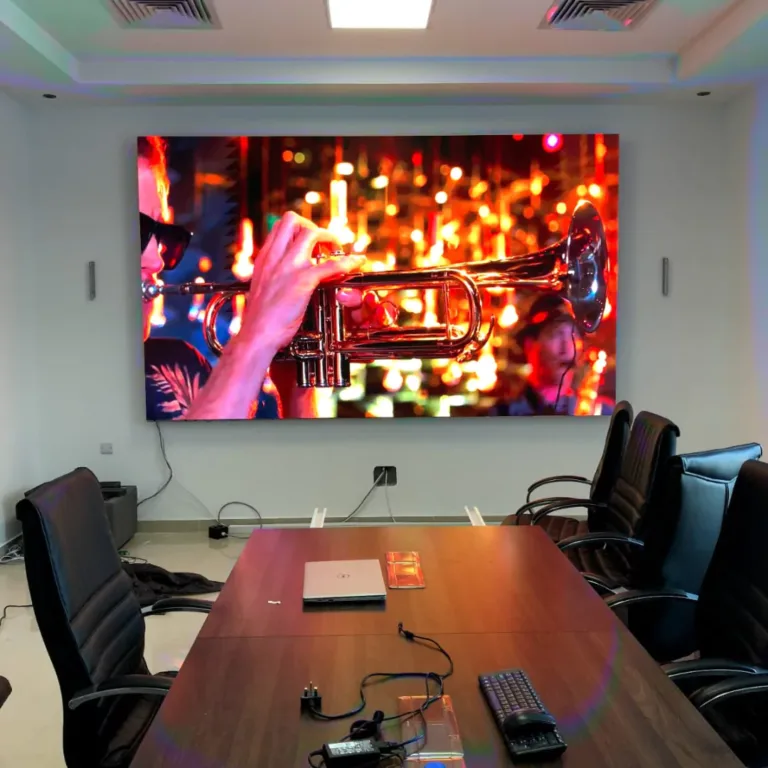 LED display mounted on conference room wall for presentations