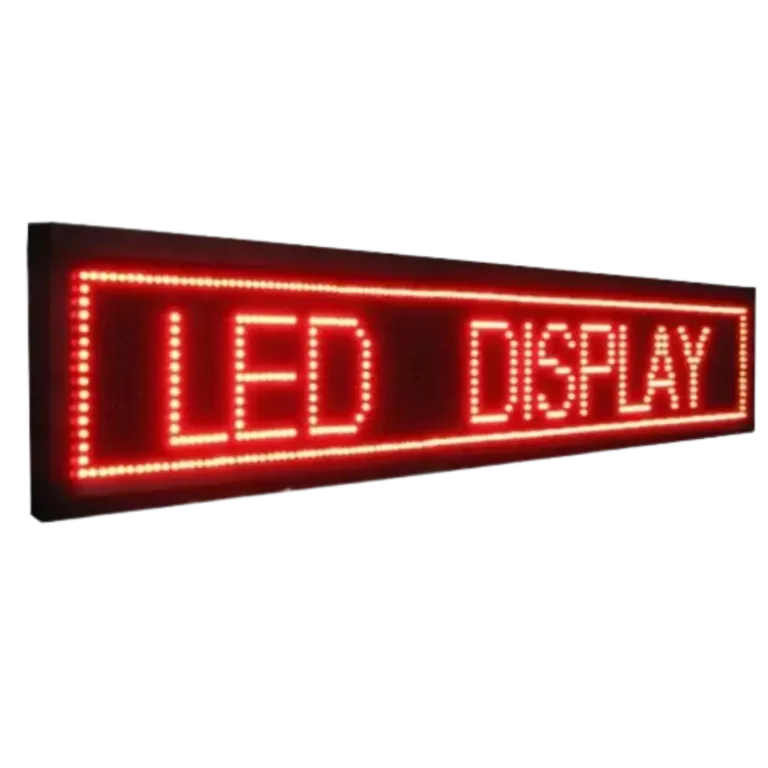 Single color LED display board showing red typography