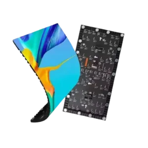 Flexible LED display panel showing colorful visuals
