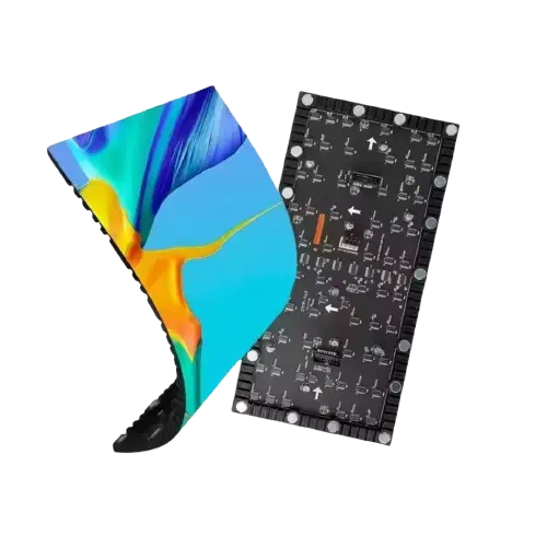 Flexible LED display panel showing colorful visuals