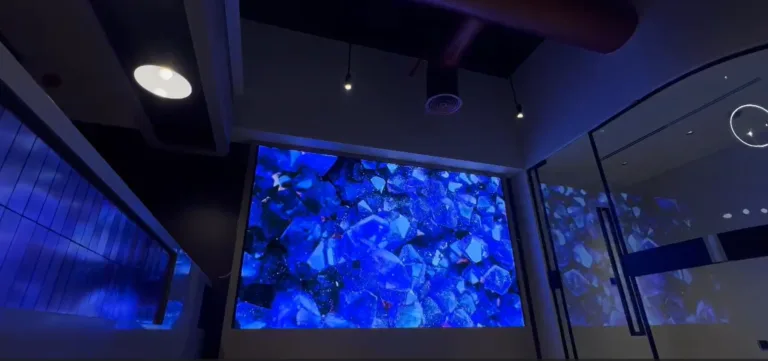 Retail LED display panel showing a modern, colorful design