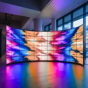 Flexible LED screen displaying bright, colorful lights