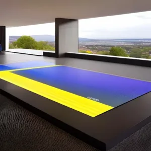 Floor LED screen displaying a blue and yellow pattern