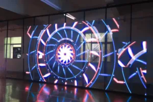 Transparent LED screen installed inside a modern building
