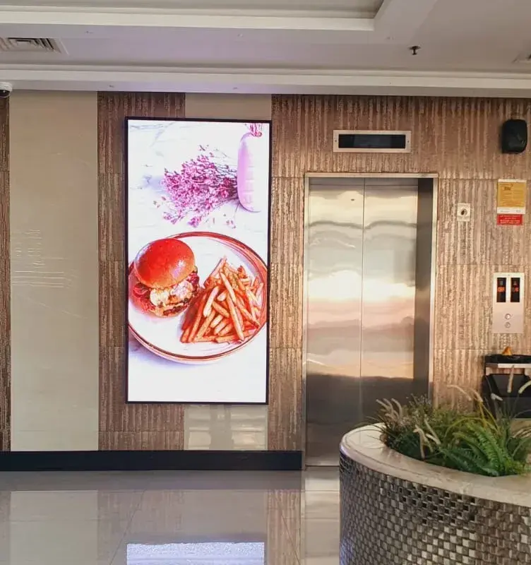 Indoor LED screen creating welcoming atmosphere for visitors