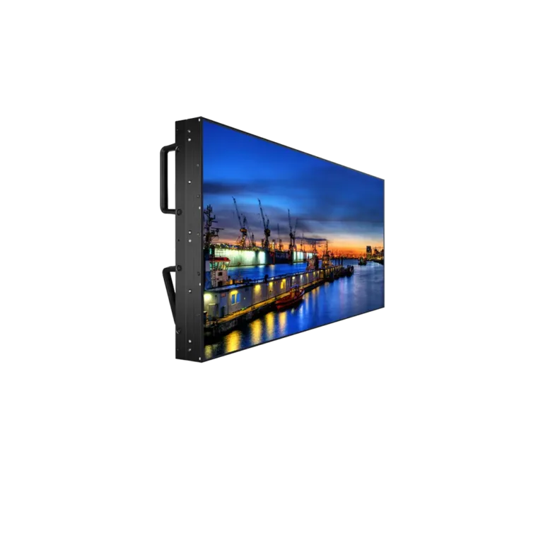 LCD display showing vibrant harbor image