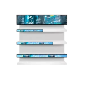 Digital LED display showing energy drink brand advertisement