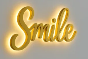 Illuminated 3D acrylic sign board with vibrant letters