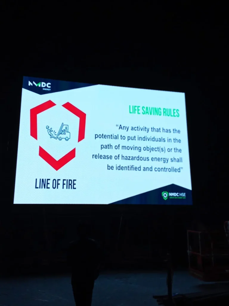Outdoor LED screen displaying fire safety awareness message