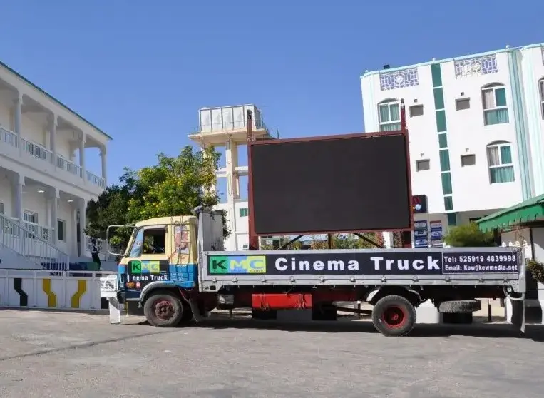 LED screen mounted on truck for mobile advertising