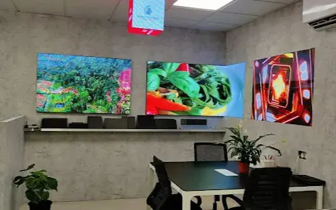 three Wall-mounted LED screens showcasing different pixel pitch options