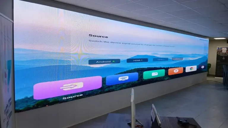 Indoor LED screen with vibrant visuals in modern room setting
