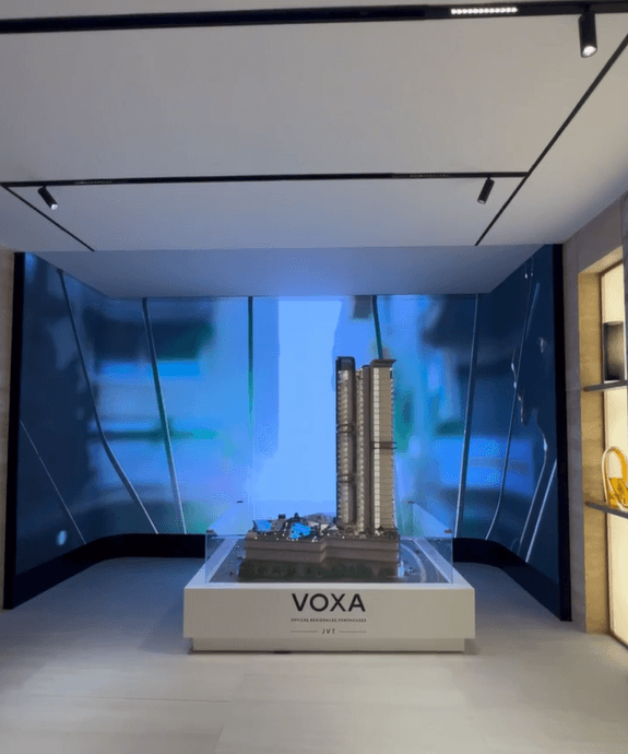 Flexible LED screen displaying visuals in modern store