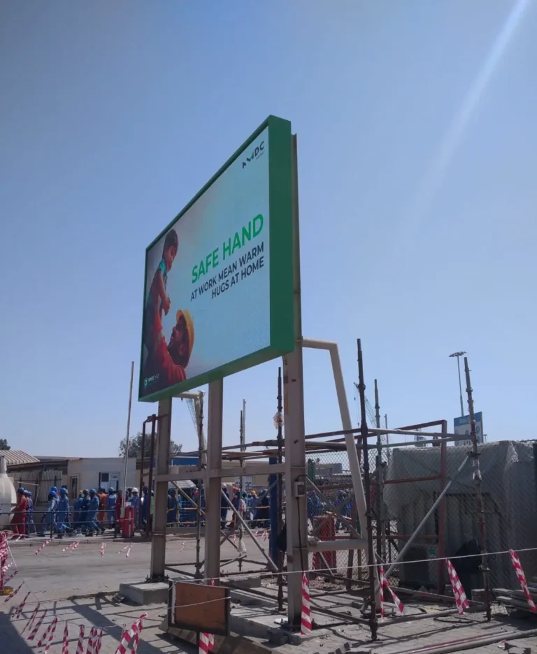 Outdoor LED billboard promoting workplace safety message