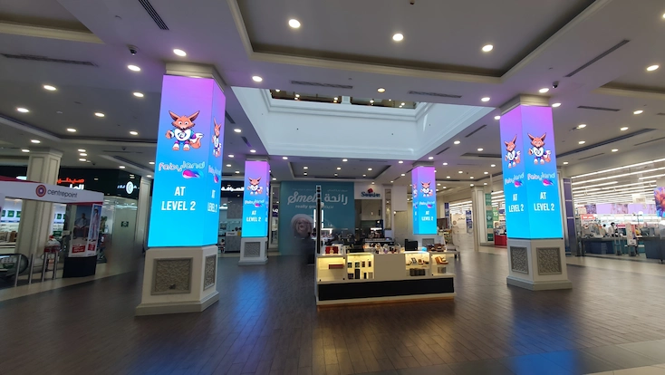 Mall pillar LED display with colorful lighting