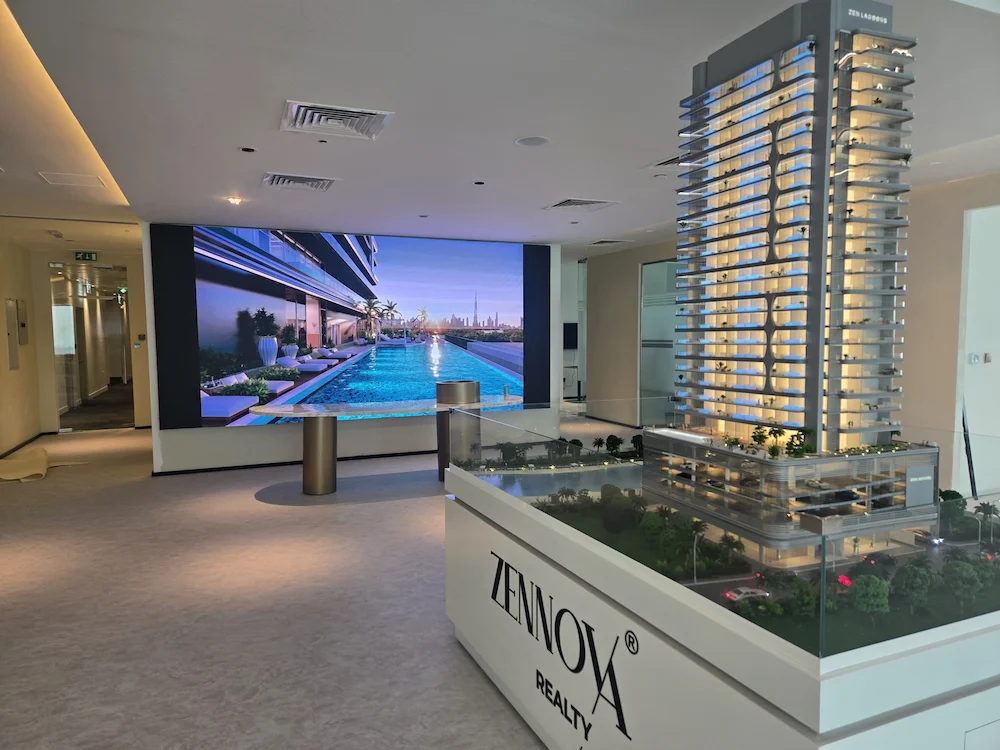 LED screen in corporate lobby showcase