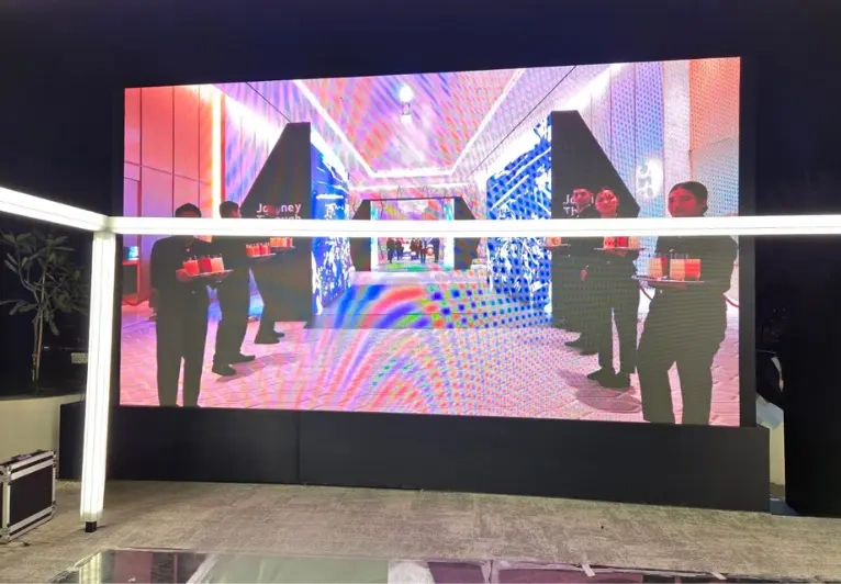 outdoor LED screen display showing welcome reception visual