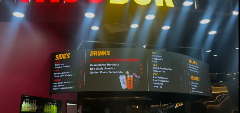 Flexible LED display menu board in restaurant with bright lighting